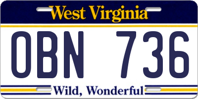 WV license plate OBN736