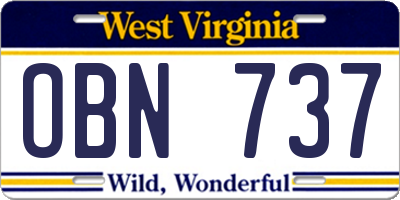 WV license plate OBN737