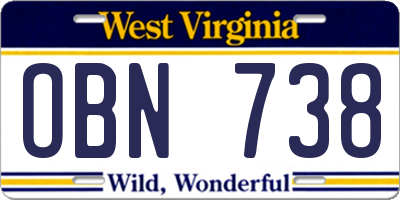 WV license plate OBN738