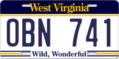 WV license plate OBN741