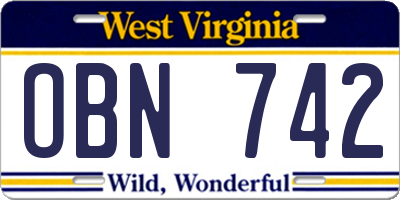 WV license plate OBN742