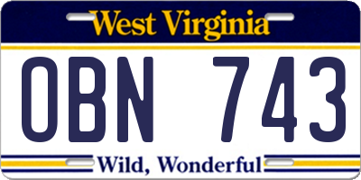 WV license plate OBN743