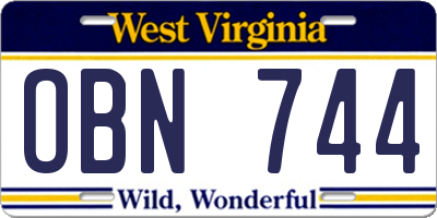 WV license plate OBN744