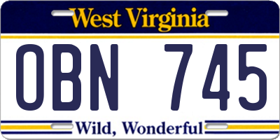 WV license plate OBN745