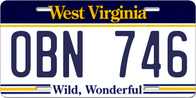 WV license plate OBN746