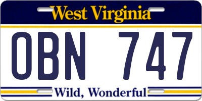 WV license plate OBN747