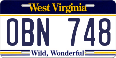 WV license plate OBN748