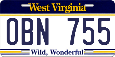 WV license plate OBN755