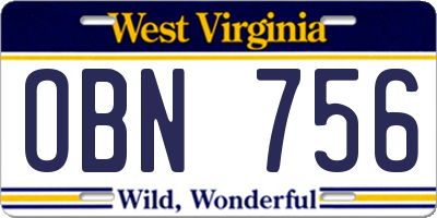 WV license plate OBN756