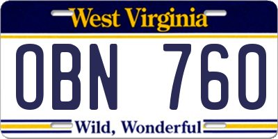 WV license plate OBN760