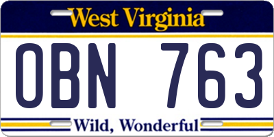 WV license plate OBN763