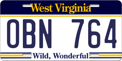 WV license plate OBN764