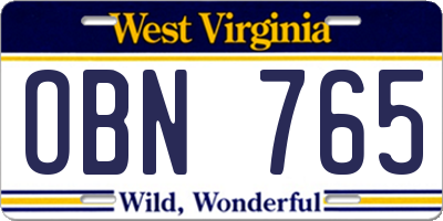 WV license plate OBN765