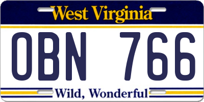WV license plate OBN766