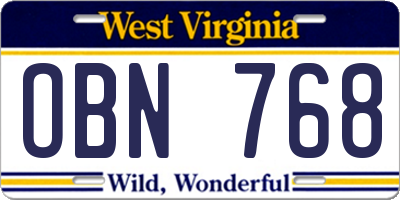 WV license plate OBN768