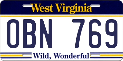 WV license plate OBN769