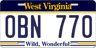 WV license plate OBN770