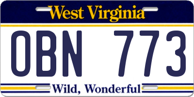 WV license plate OBN773