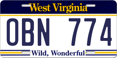 WV license plate OBN774