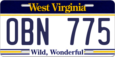 WV license plate OBN775