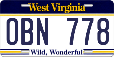 WV license plate OBN778