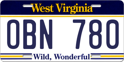 WV license plate OBN780