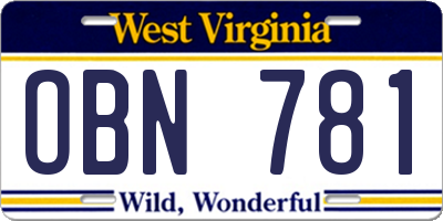 WV license plate OBN781