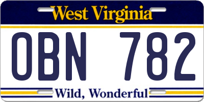 WV license plate OBN782