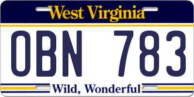 WV license plate OBN783