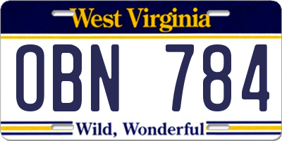WV license plate OBN784