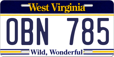 WV license plate OBN785