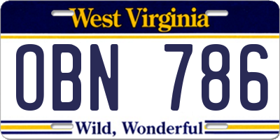 WV license plate OBN786
