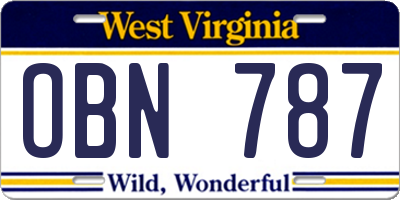 WV license plate OBN787