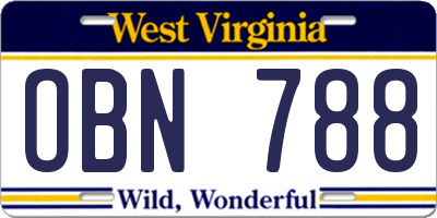 WV license plate OBN788