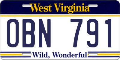 WV license plate OBN791