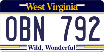 WV license plate OBN792