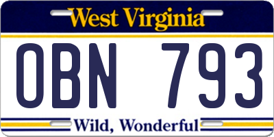 WV license plate OBN793