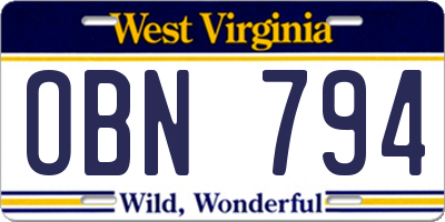 WV license plate OBN794
