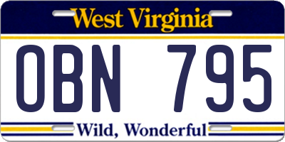 WV license plate OBN795