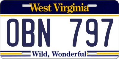 WV license plate OBN797