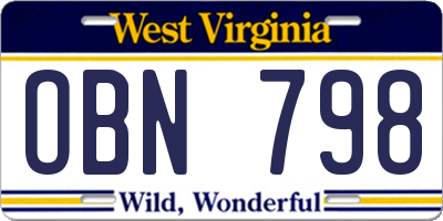 WV license plate OBN798