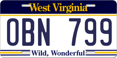 WV license plate OBN799