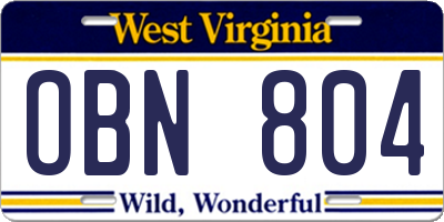 WV license plate OBN804