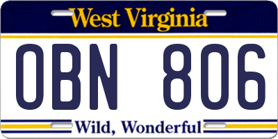 WV license plate OBN806