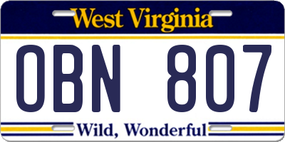 WV license plate OBN807