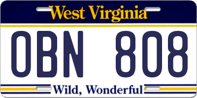 WV license plate OBN808