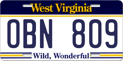 WV license plate OBN809