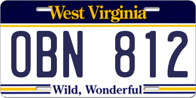 WV license plate OBN812