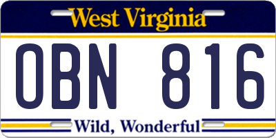 WV license plate OBN816