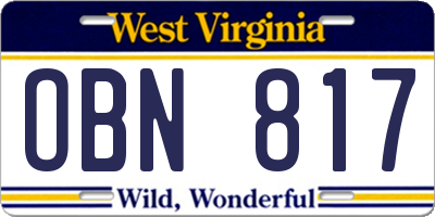 WV license plate OBN817